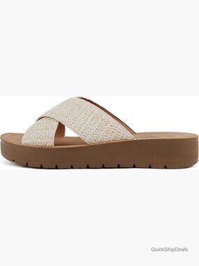 Open Toe Flatform Slide Sandals with Crisscross Band